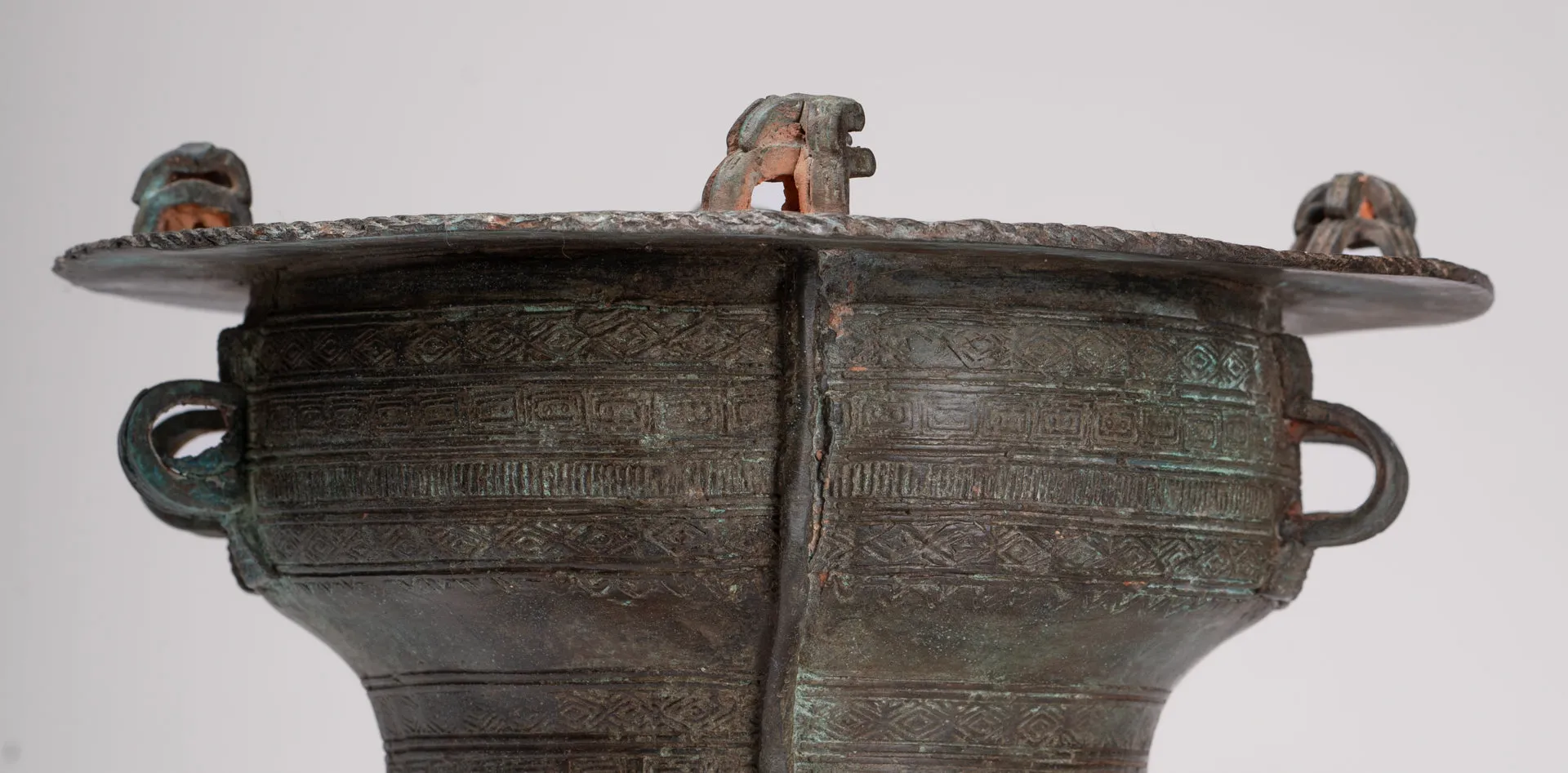 Thai Rain Drum - Antique Thai Style Bronze Free Standing Frog Rain Drum - 19cm/8"