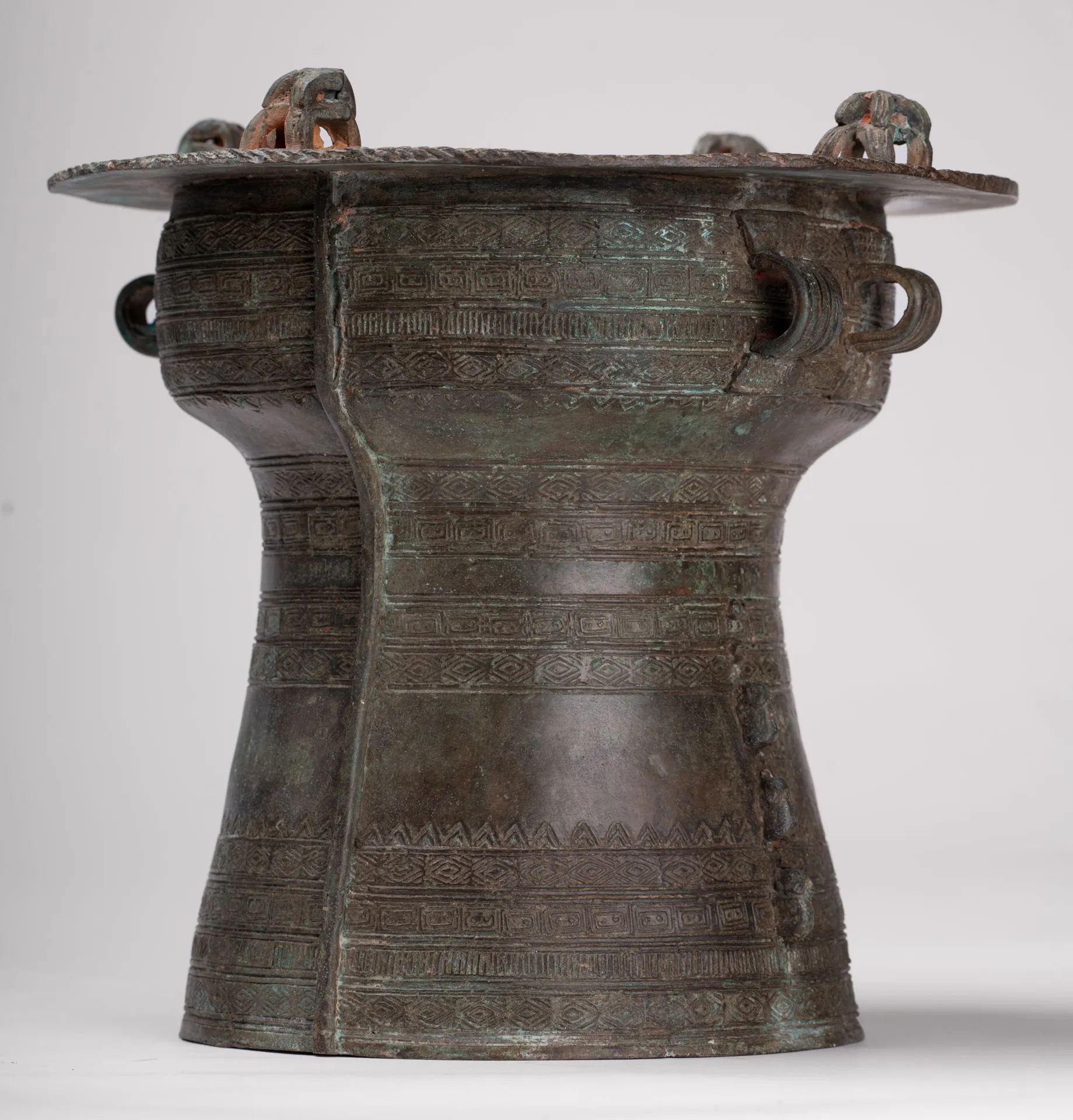 Thai Rain Drum - Antique Thai Style Bronze Free Standing Frog Rain Drum - 19cm/8"