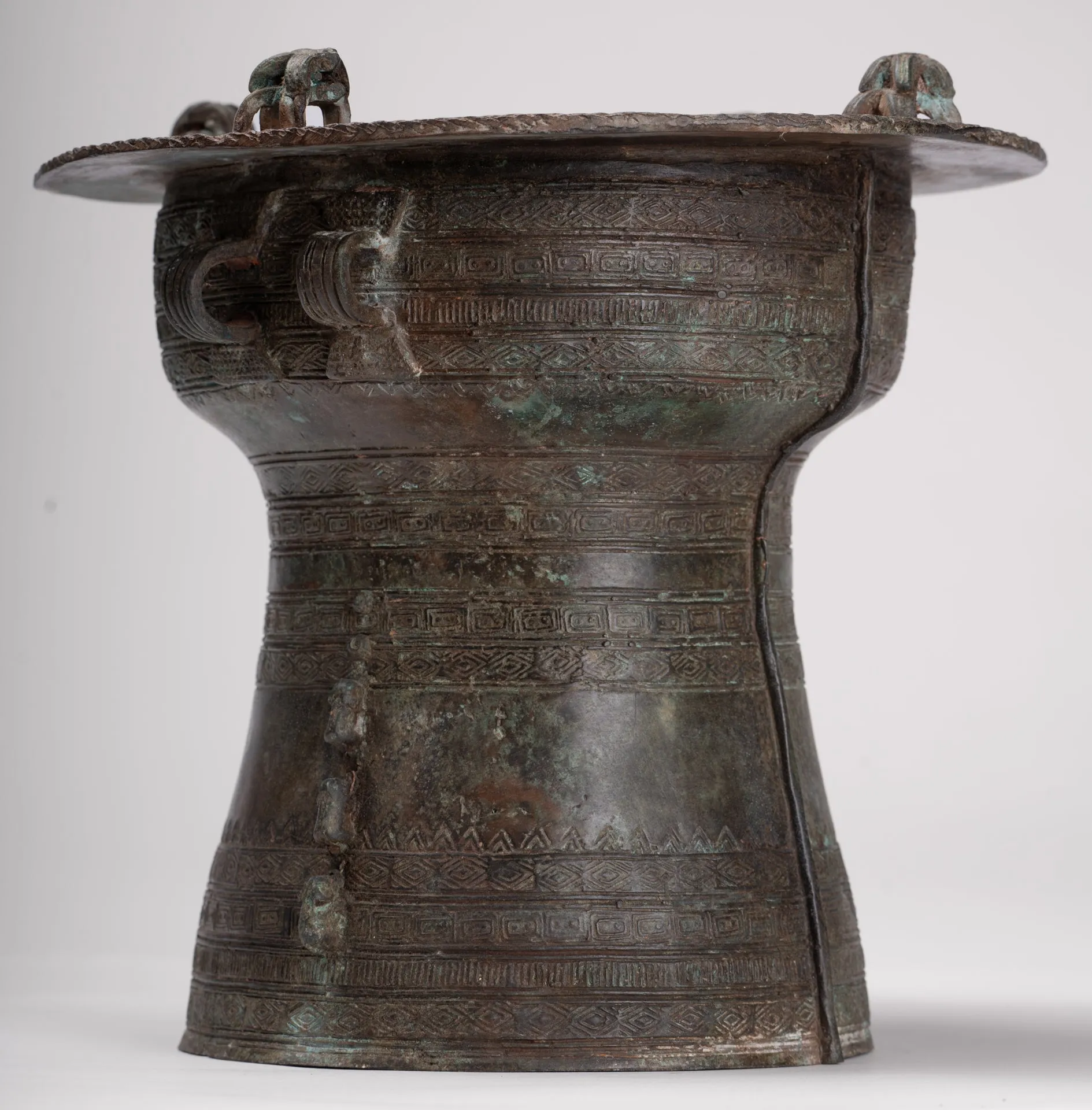 Thai Rain Drum - Antique Thai Style Bronze Free Standing Frog Rain Drum - 19cm/8"