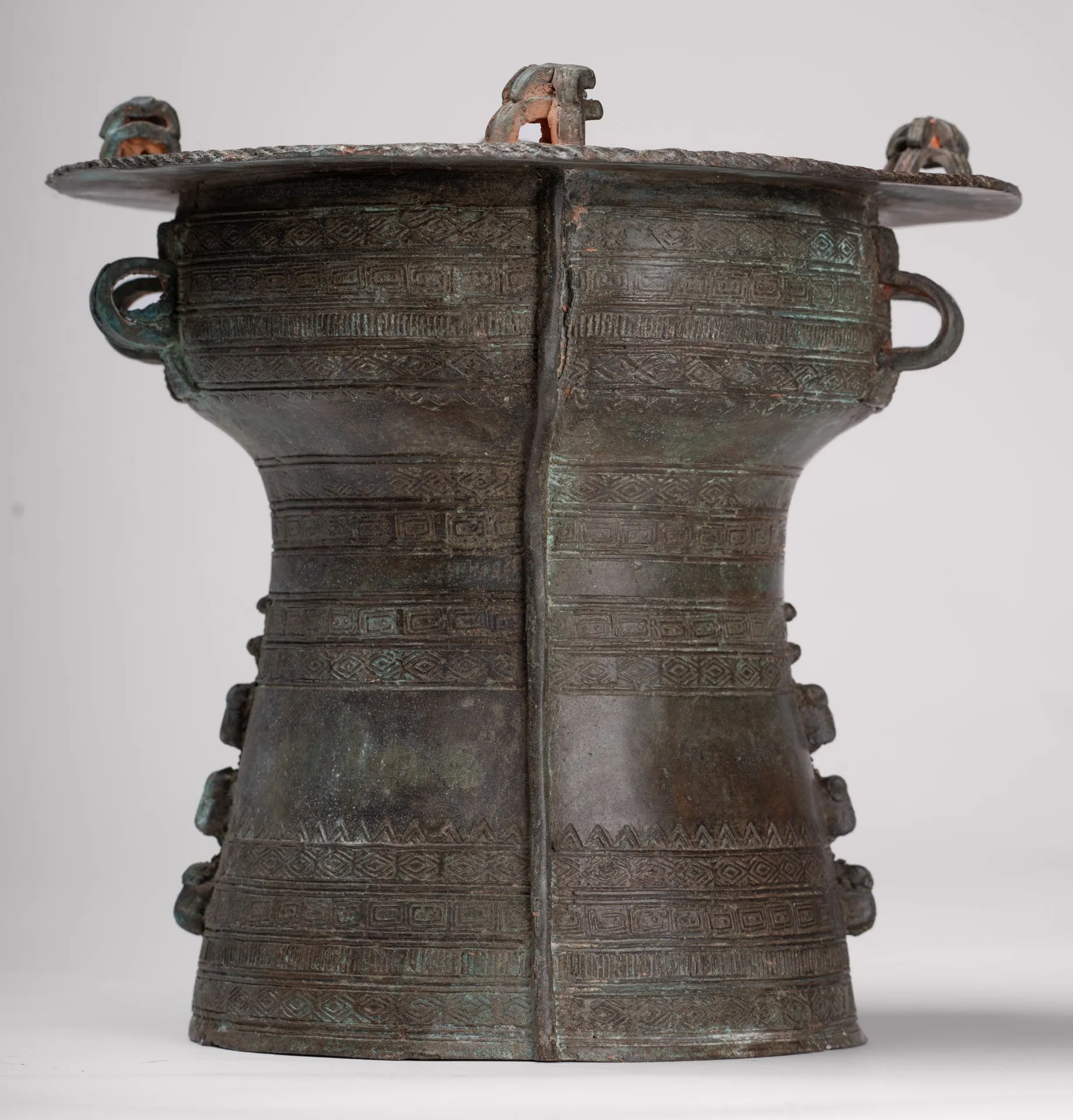 Thai Rain Drum - Antique Thai Style Bronze Free Standing Frog Rain Drum - 19cm/8"