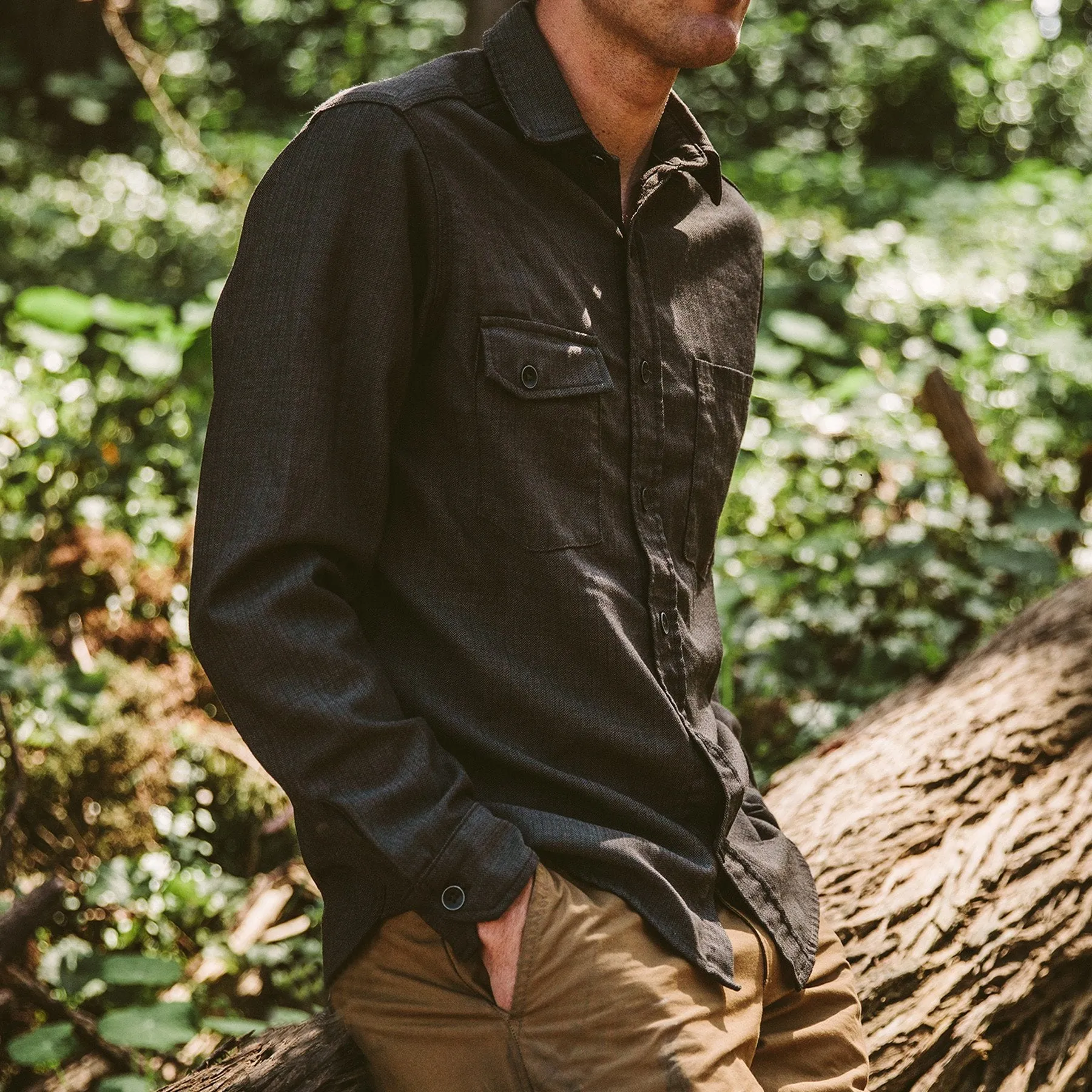 The Utility Shirt in Moss Merino 4S Herringbone