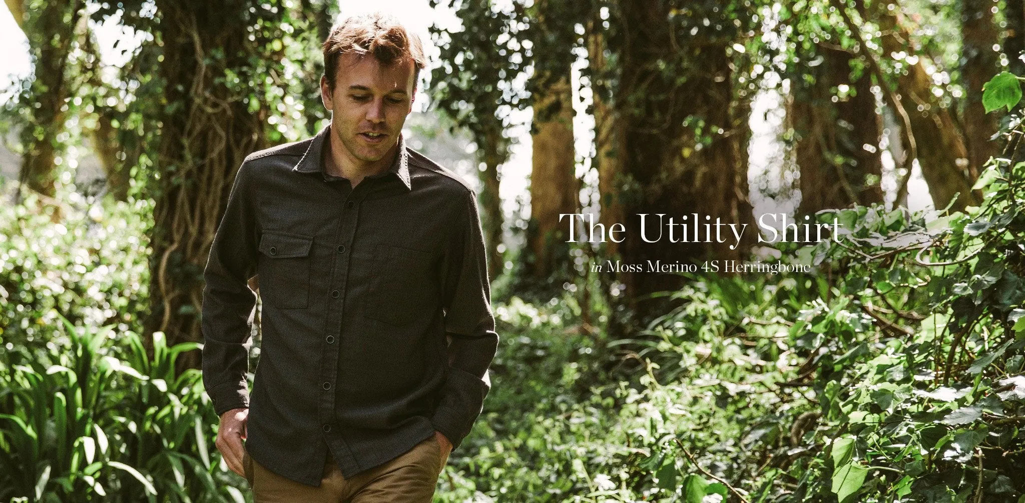 The Utility Shirt in Moss Merino 4S Herringbone