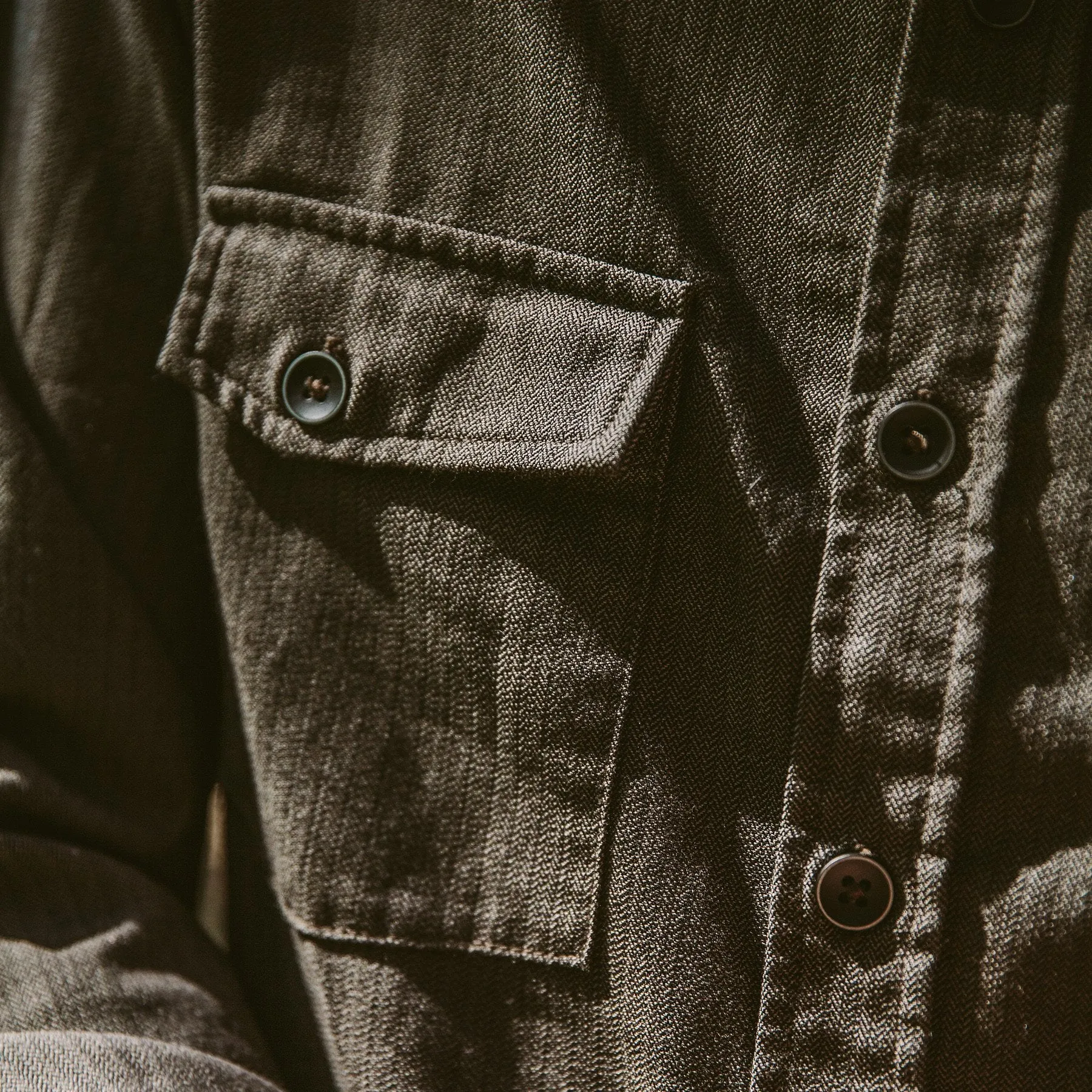 The Utility Shirt in Moss Merino 4S Herringbone