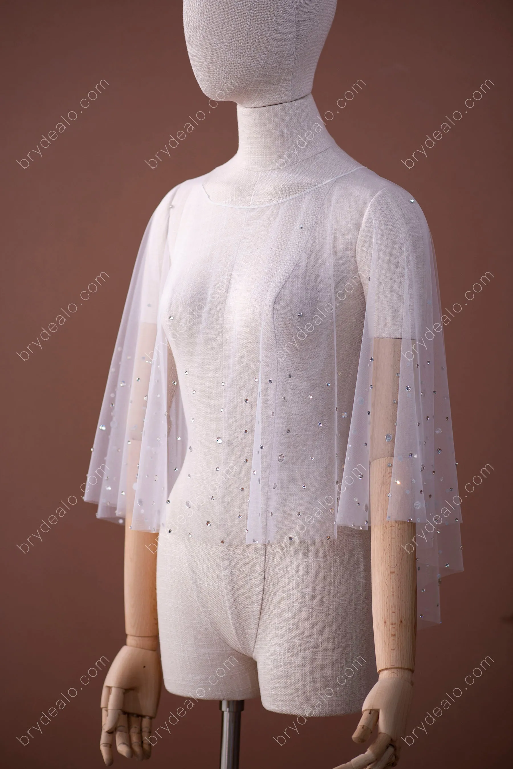 Trendy Shiny Rhinestones Tulle Bridal Cape for Sale