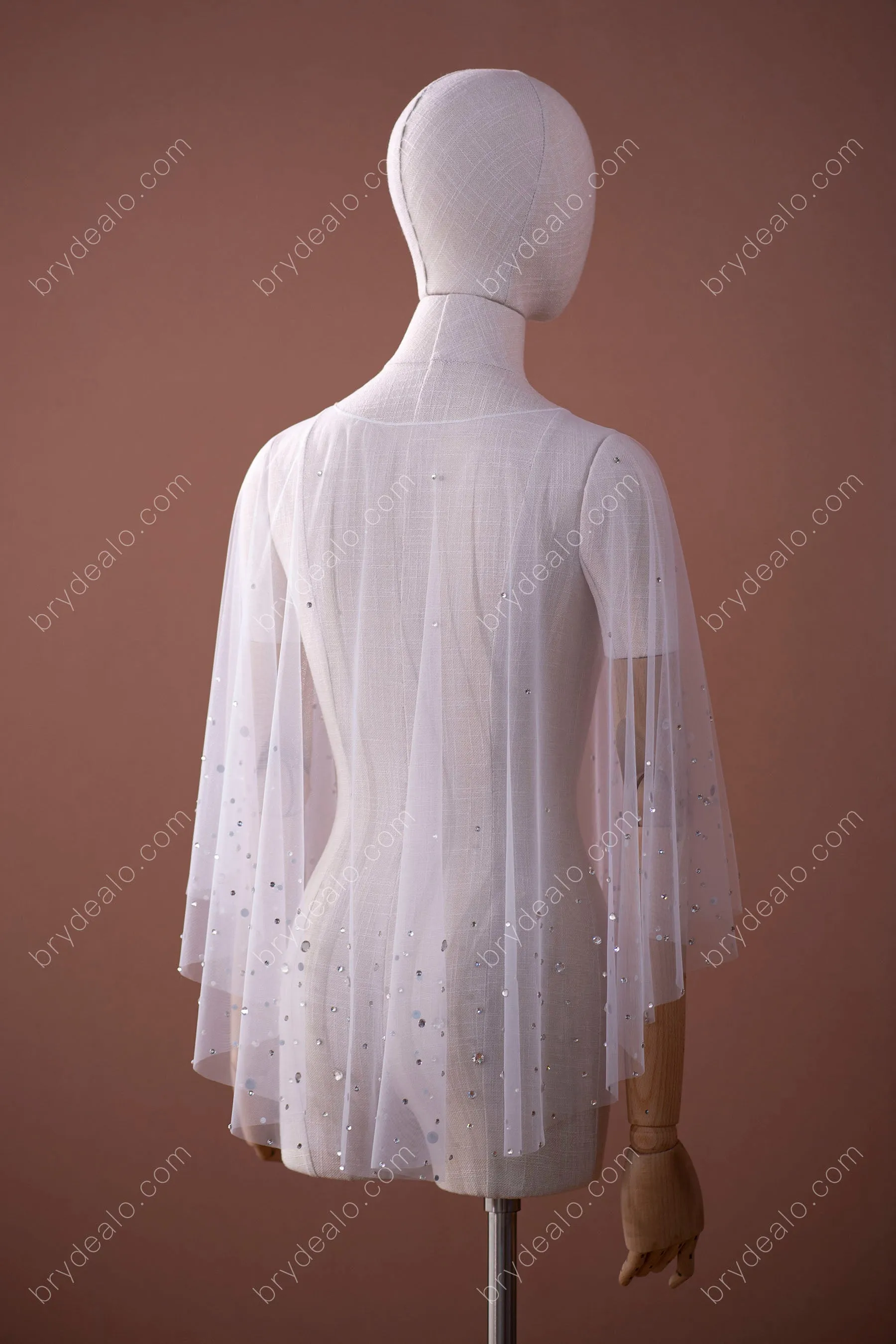 Trendy Shiny Rhinestones Tulle Bridal Cape for Sale