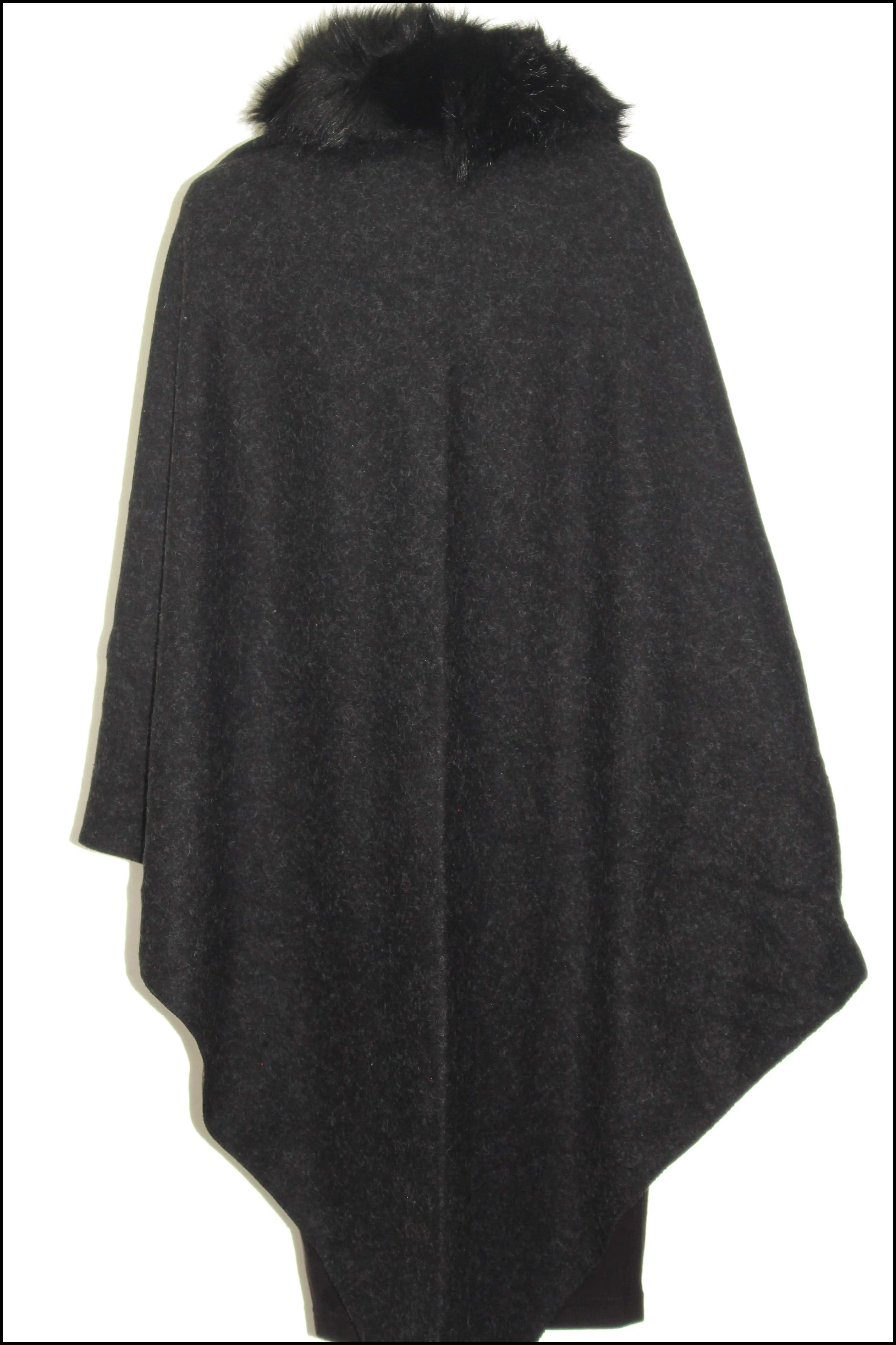 Triangular Cape with Faux Fur Trim
