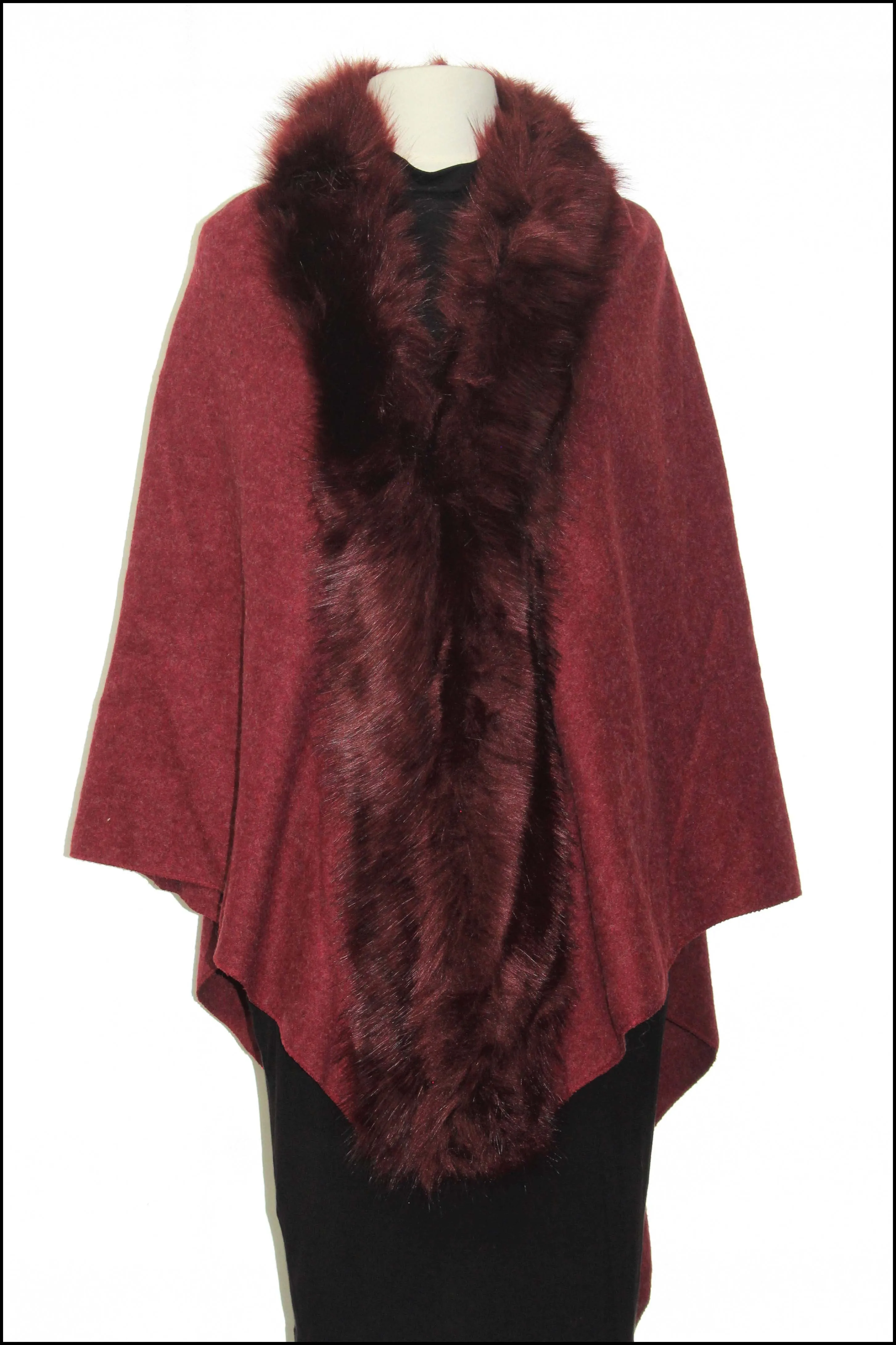 Triangular Cape with Faux Fur Trim