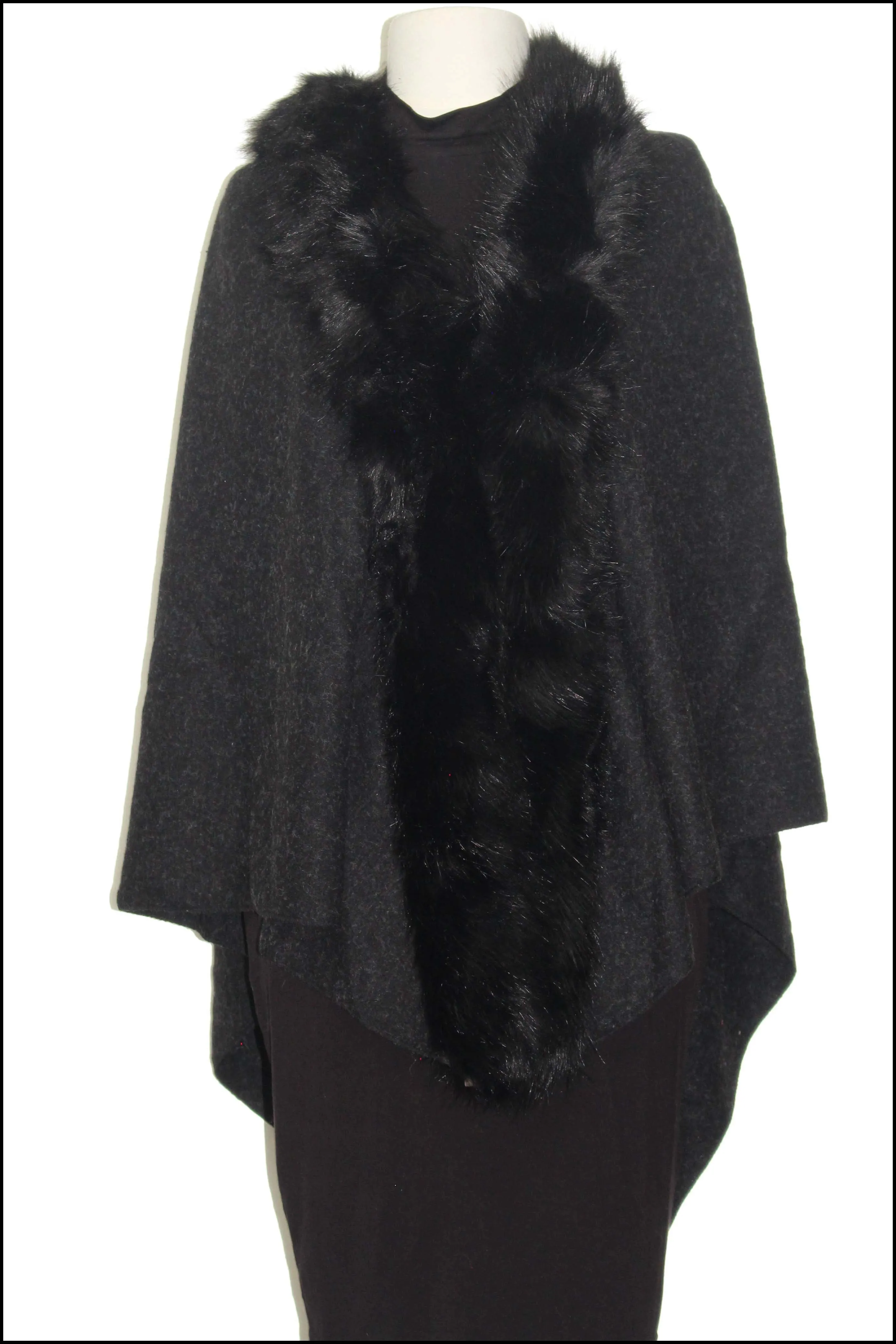 Triangular Cape with Faux Fur Trim