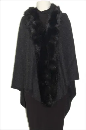 Triangular Cape with Faux Fur Trim