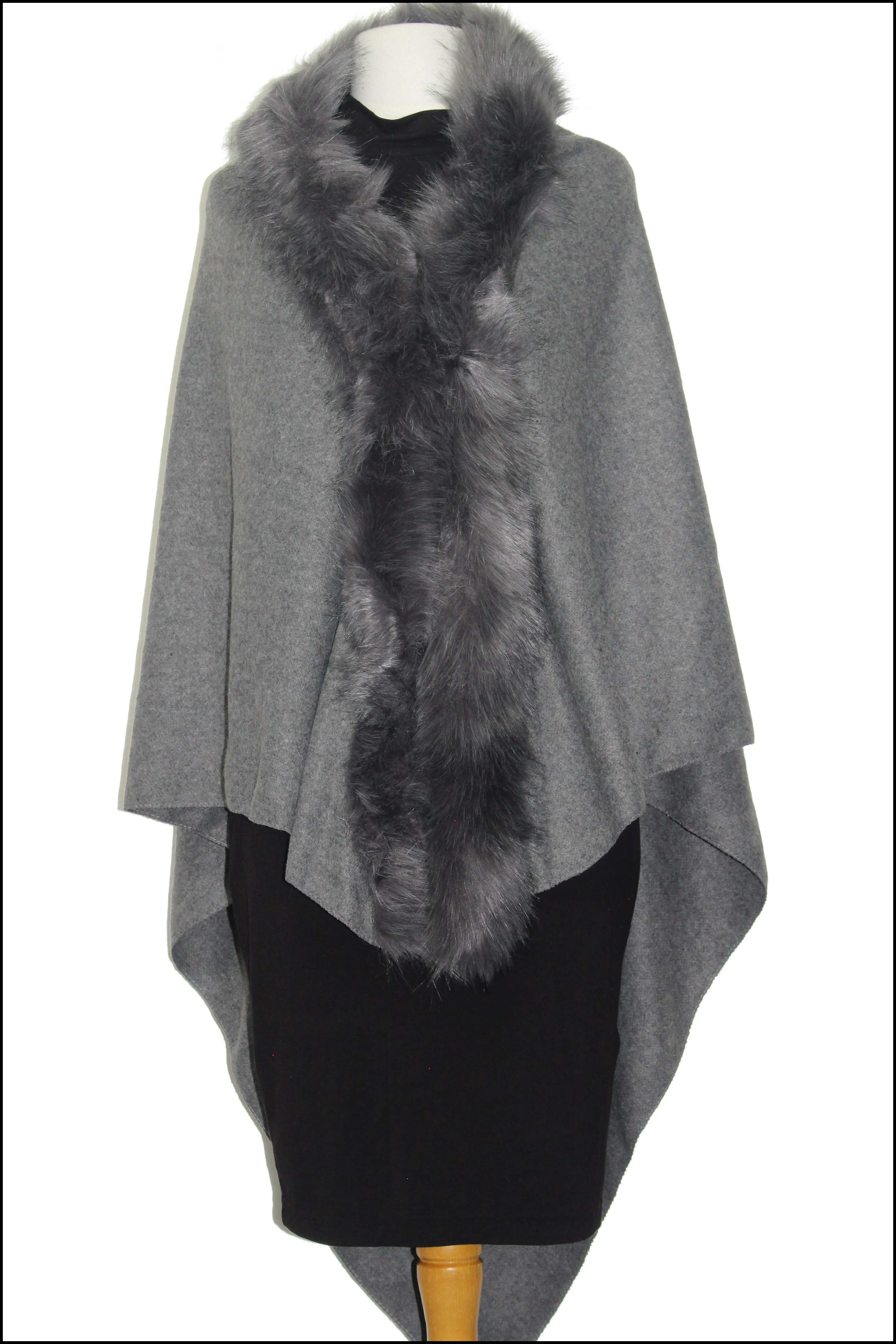 Triangular Cape with Faux Fur Trim