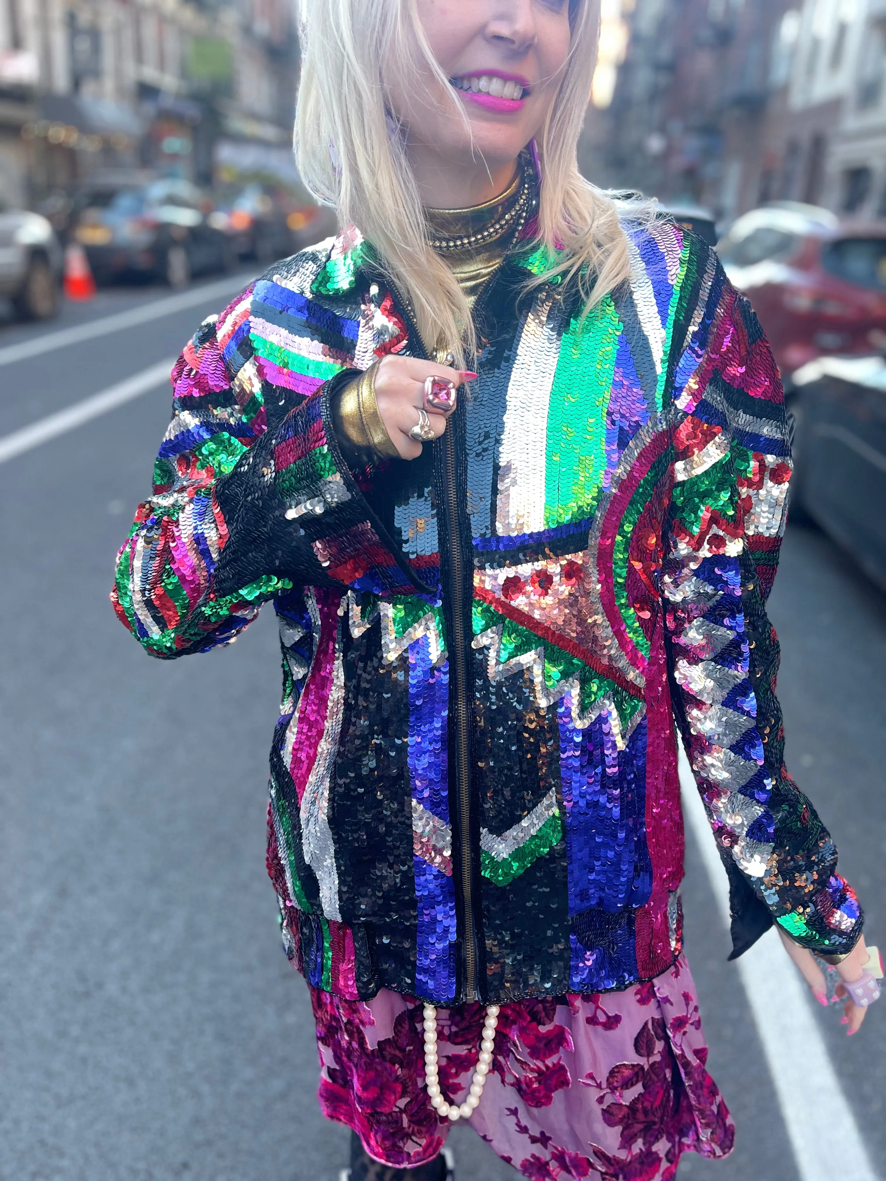 Vintage 80s Geometric Sequin Jacket