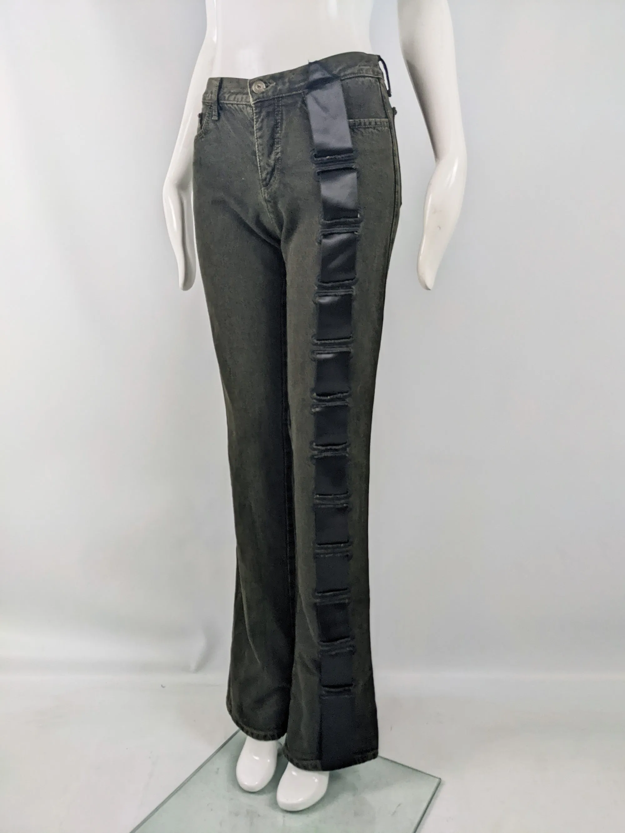 Voyage Passion Vintage Womens y2k Woven Ribbon Jeans, 2000s