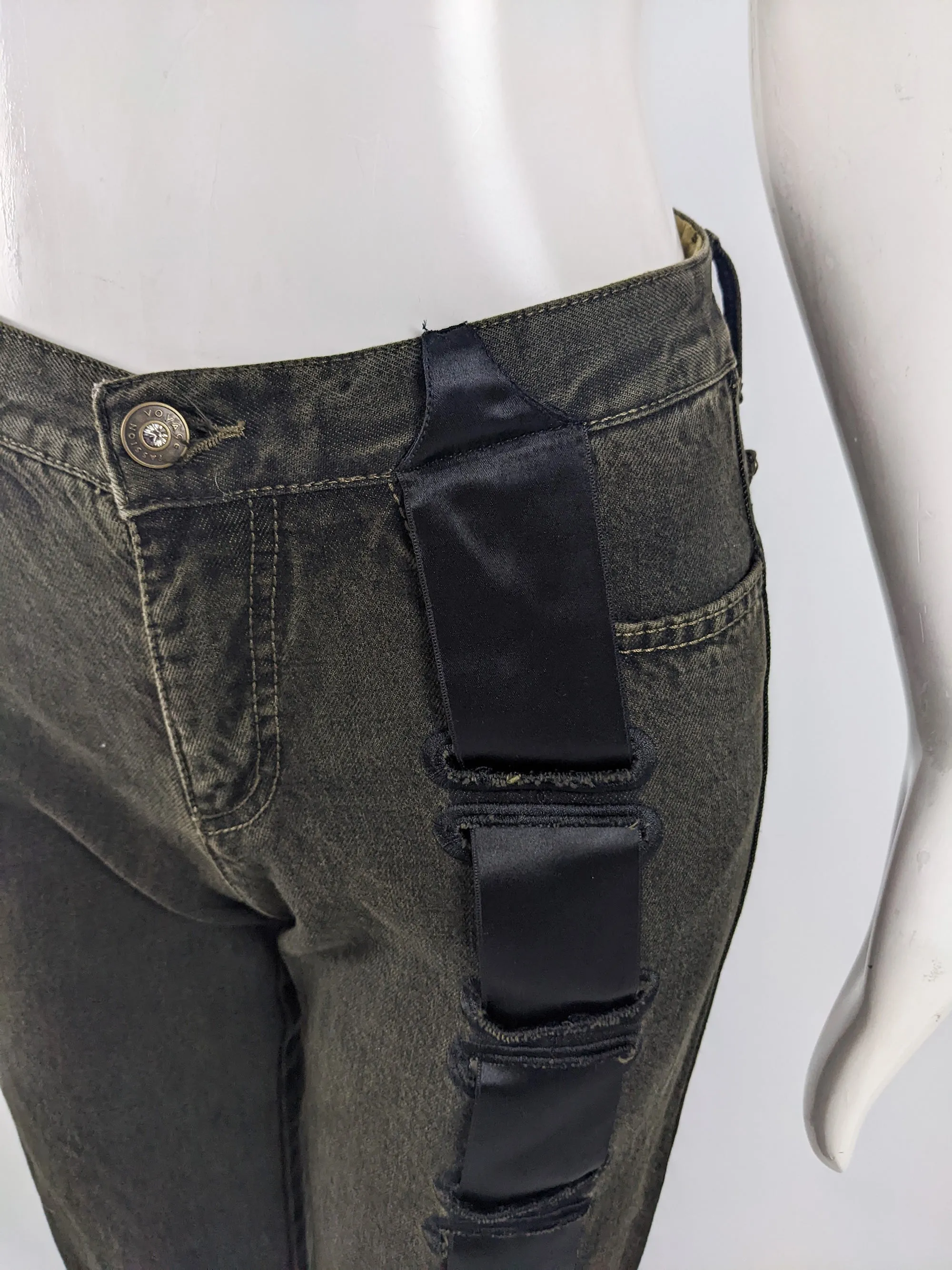 Voyage Passion Vintage Womens y2k Woven Ribbon Jeans, 2000s