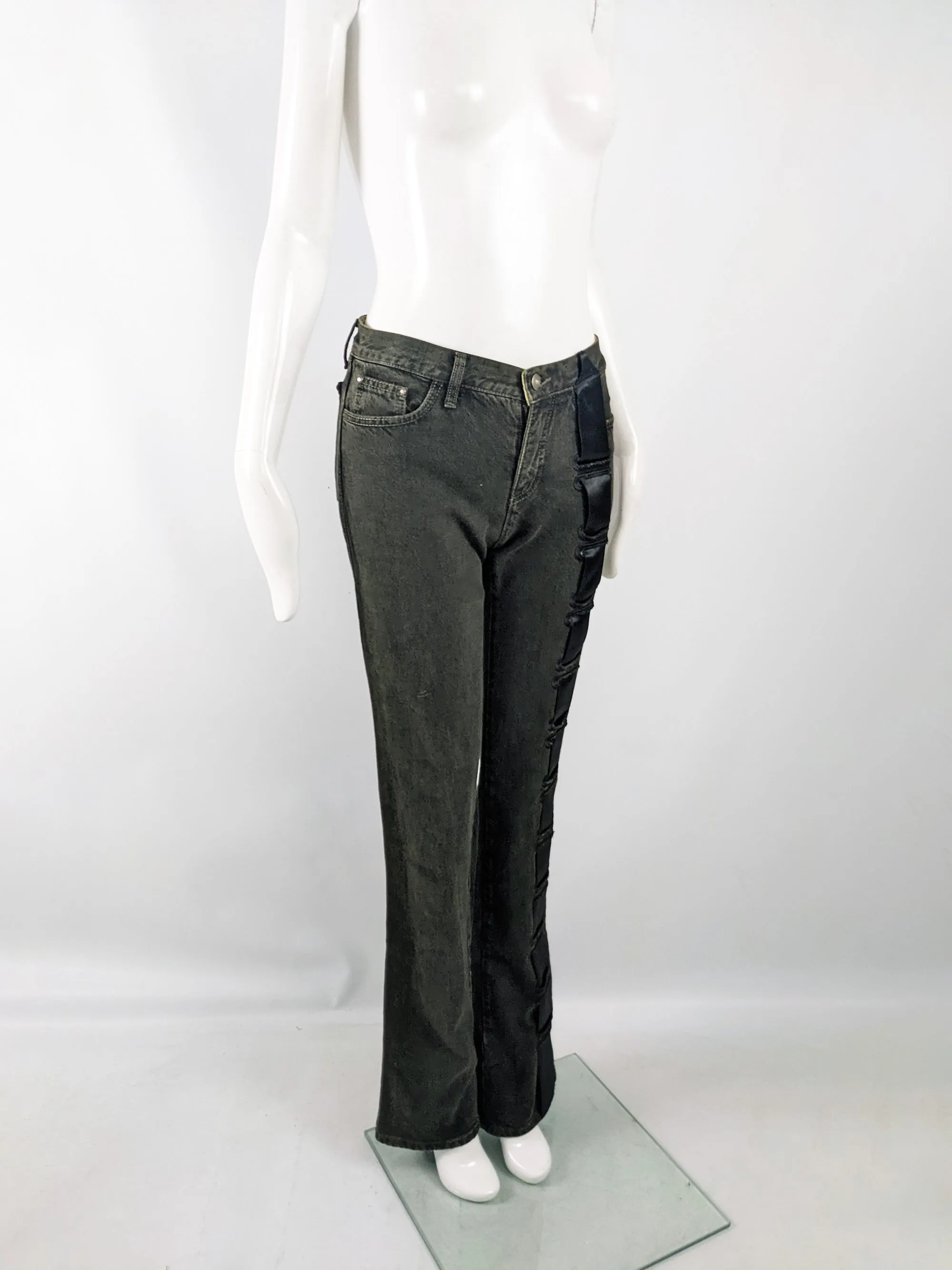 Voyage Passion Vintage Womens y2k Woven Ribbon Jeans, 2000s