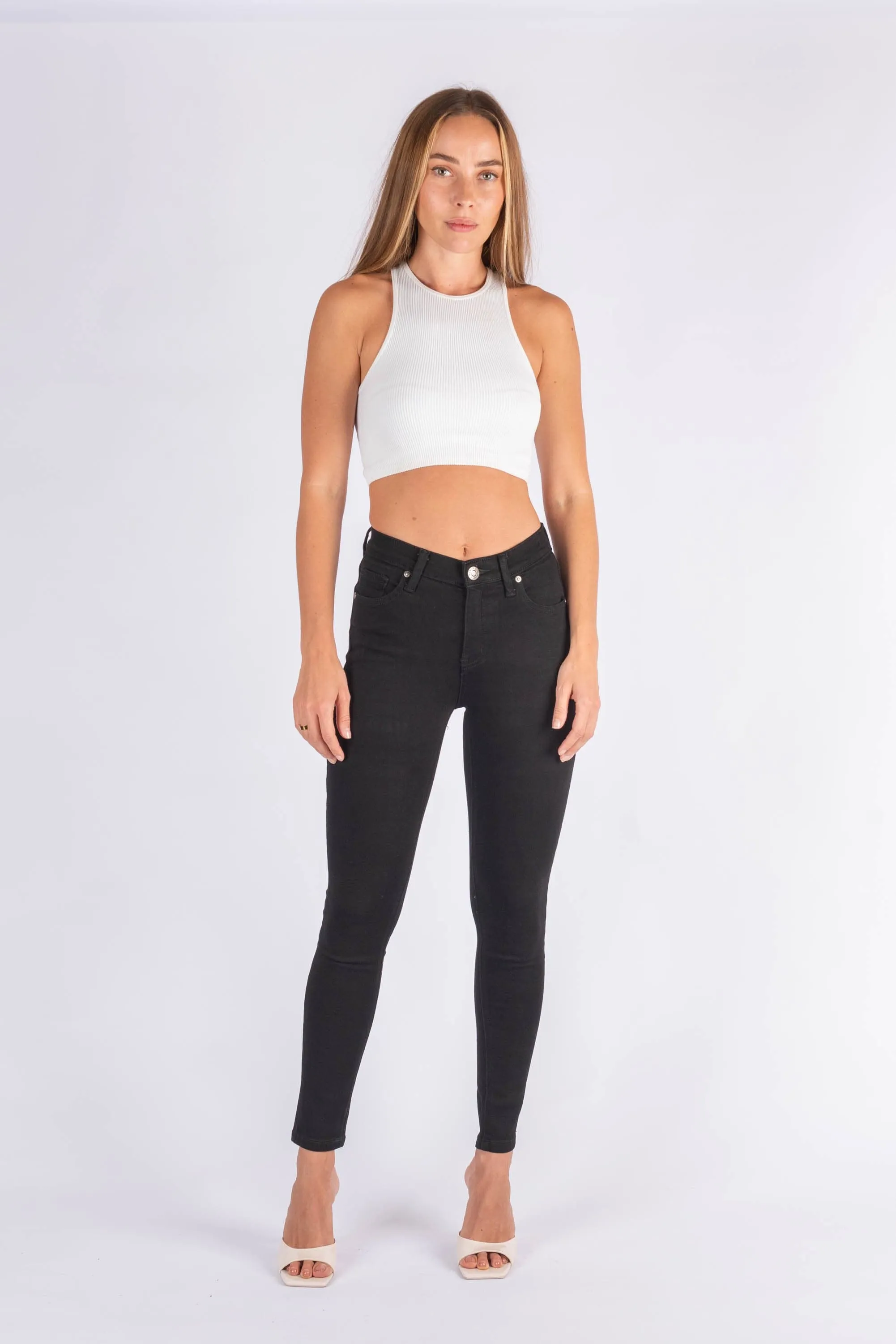 Wakee Denim Stretch Jean Skinny Leg High Waist - Black 10144