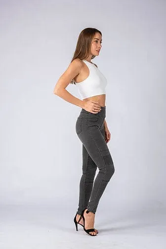 Wakee Stretch Panel Biker Jean Skinny Leg - Charcoal 3027