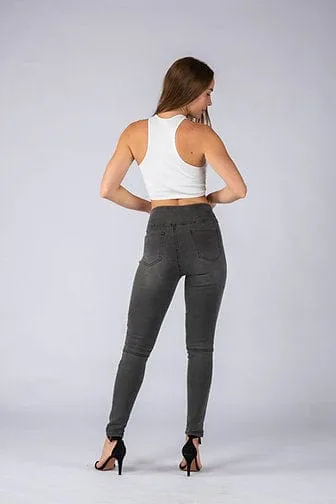 Wakee Stretch Panel Biker Jean Skinny Leg - Charcoal 3027