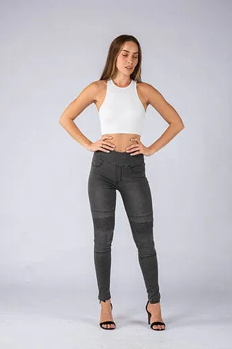 Wakee Stretch Panel Biker Jean Skinny Leg - Charcoal 3027