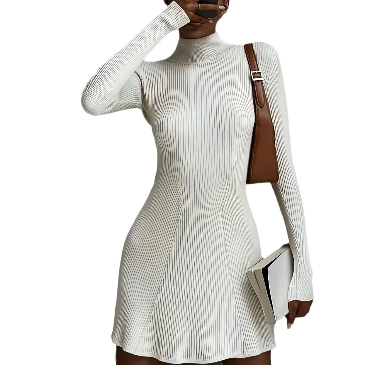 Wjczt grunge outfits New Autumn and Winter Slimming Long-Sleeved Knitted Dress Women's Solid Color Tight Sexy Hip Skirt