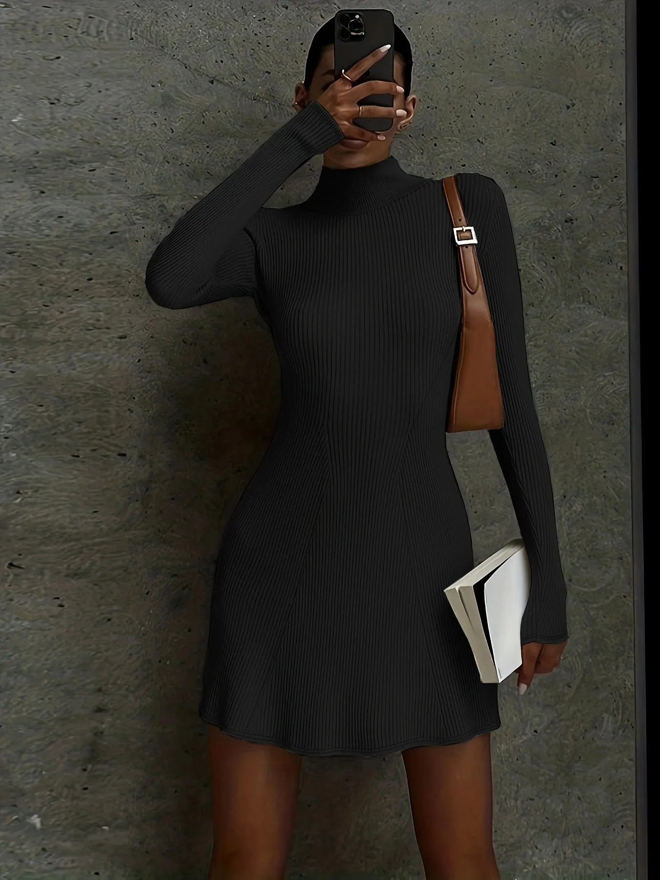 Wjczt grunge outfits New Autumn and Winter Slimming Long-Sleeved Knitted Dress Women's Solid Color Tight Sexy Hip Skirt