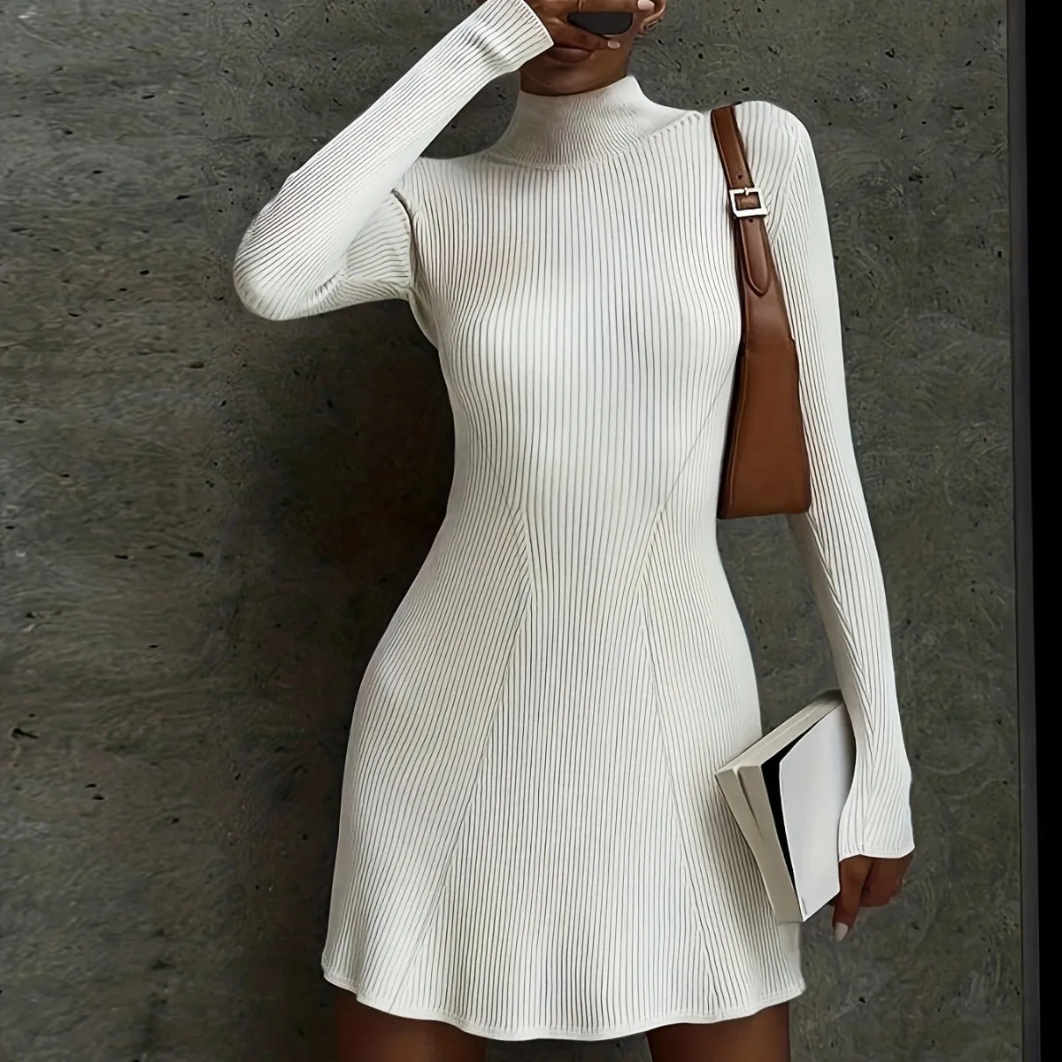 Wjczt grunge outfits New Autumn and Winter Slimming Long-Sleeved Knitted Dress Women's Solid Color Tight Sexy Hip Skirt