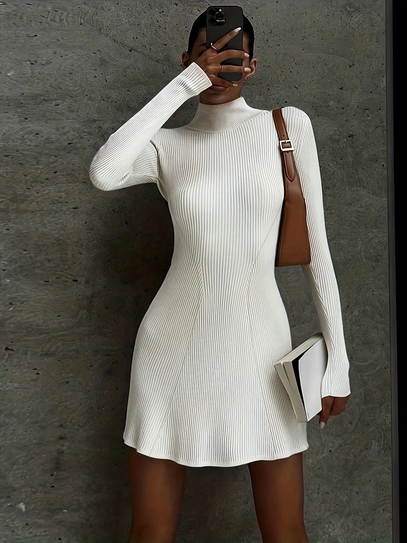 Wjczt grunge outfits New Autumn and Winter Slimming Long-Sleeved Knitted Dress Women's Solid Color Tight Sexy Hip Skirt