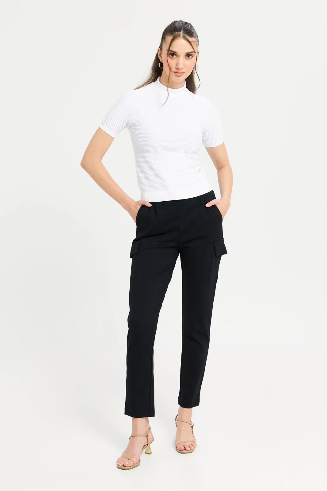 Women Black Elasticated Waist Leggings