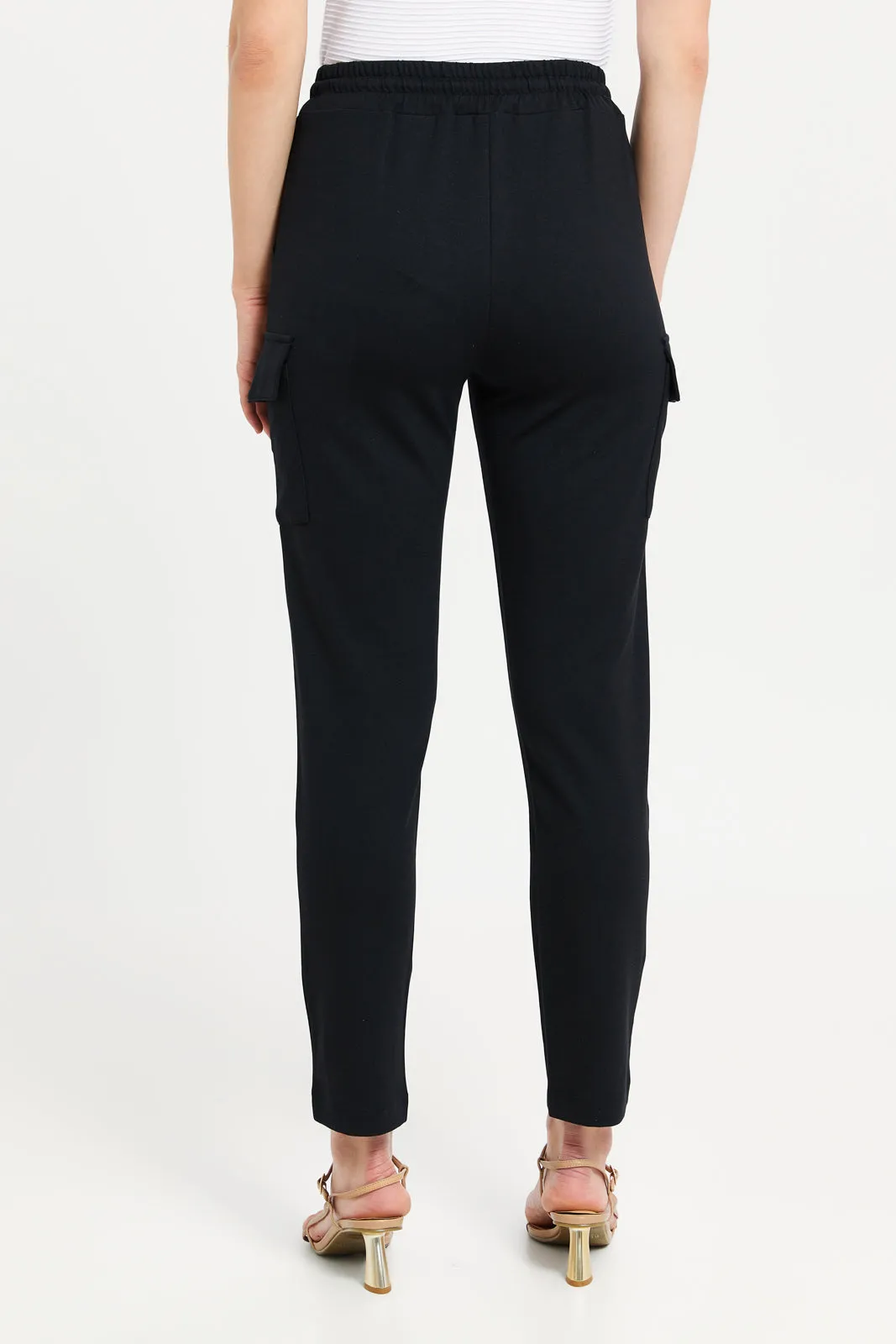 Women Black Elasticated Waist Leggings