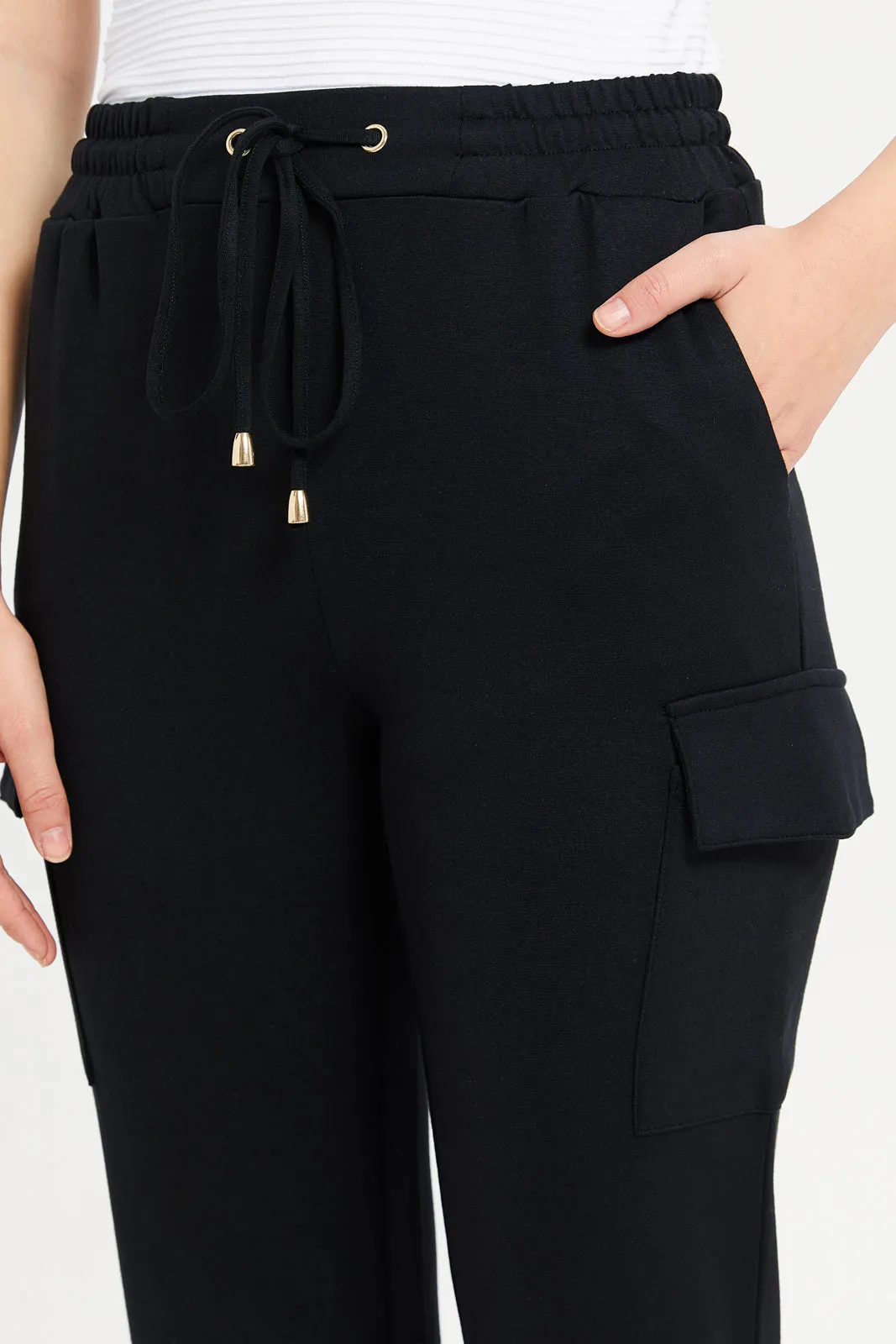 Women Black Elasticated Waist Leggings
