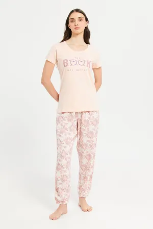 Women Pink Printed Print Pyjama Set (2 Piece)