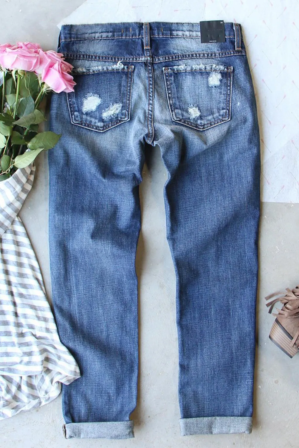 Women's Rainbow Patch Jeans Ripped Boyfriend Distressed Denim Pants
