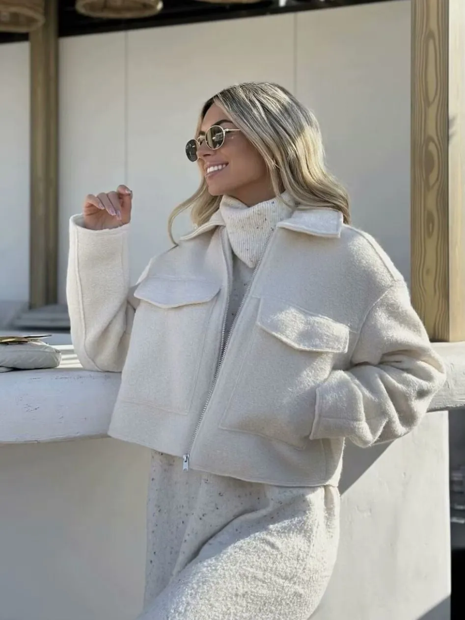 Wool Blend Cropped Bouclé Soft Jacket