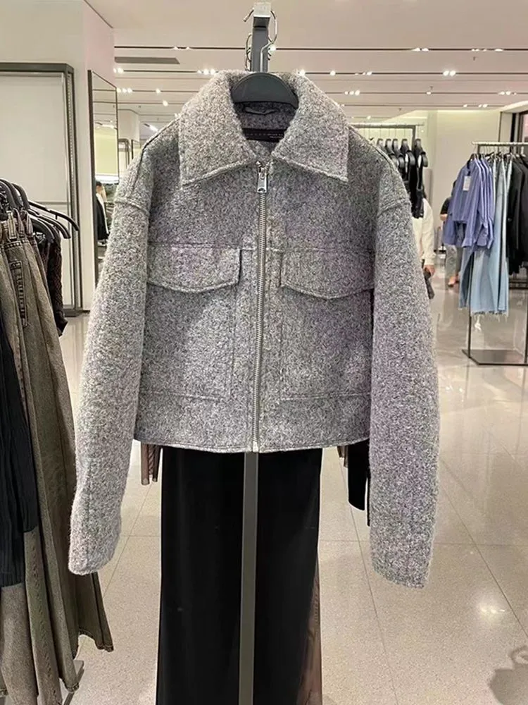 Wool Blend Cropped Bouclé Soft Jacket