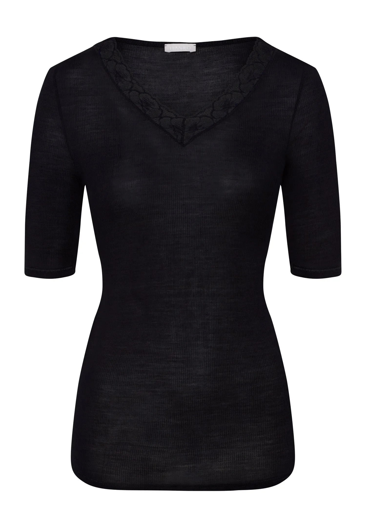 Woolen Lace Lace Trim V-Neck Wool And Silk Top | Black 70972-019
