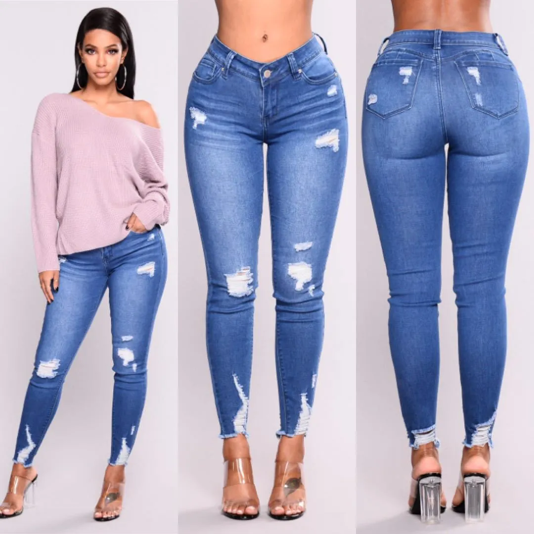 Worn Look Blue Stretch Jeans