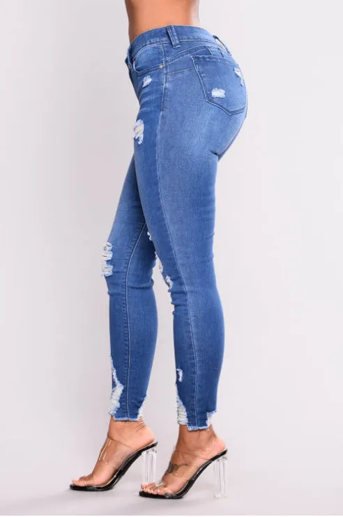 Worn Look Blue Stretch Jeans