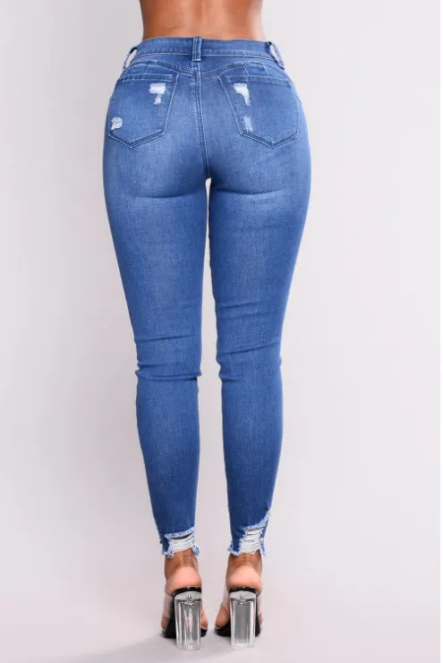 Worn Look Blue Stretch Jeans