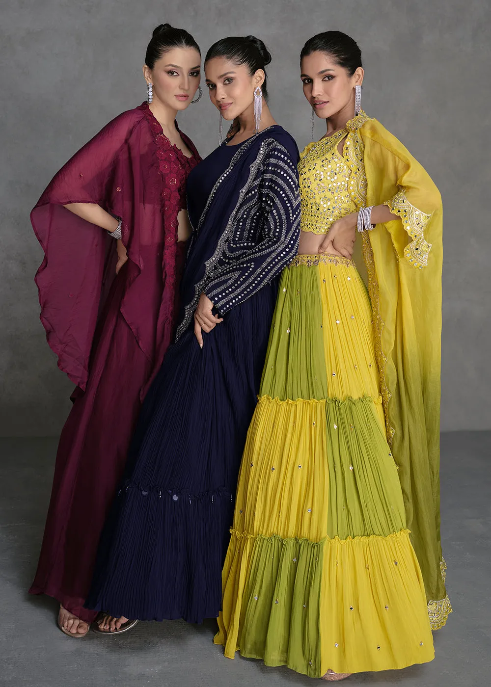 Yellow & Green Crop Style Designer Indo Western Lehenga