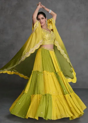 Yellow & Green Crop Style Designer Indo Western Lehenga